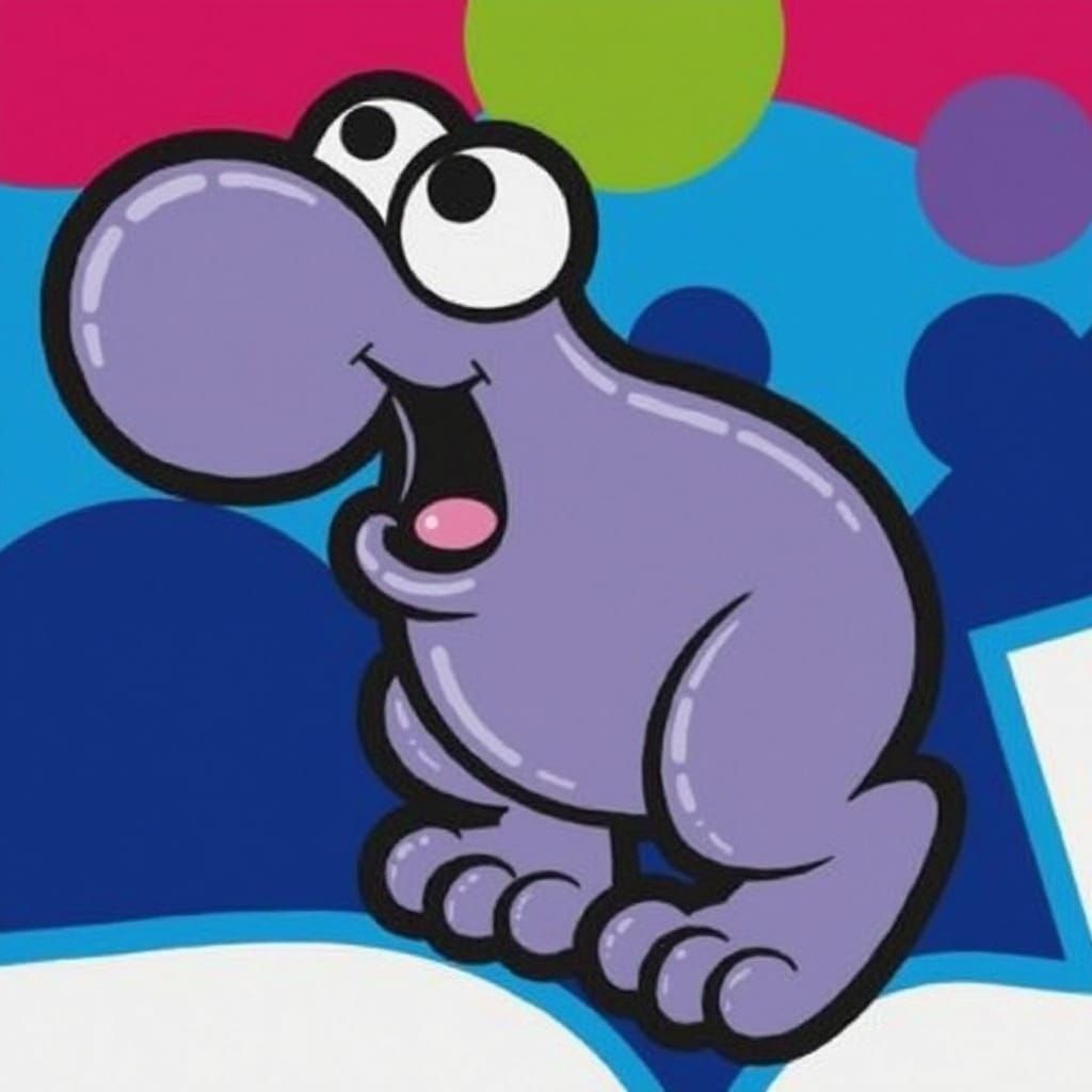 Turquoise Creature Climbs Colorful Candy Mountain in Whimsic...