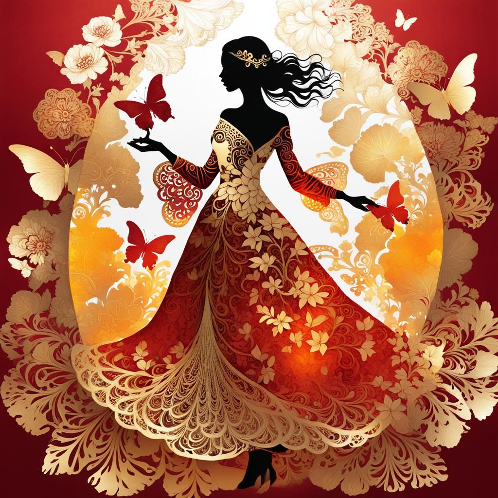 Gypsy Girl Silhouette in Foil Stamping Art