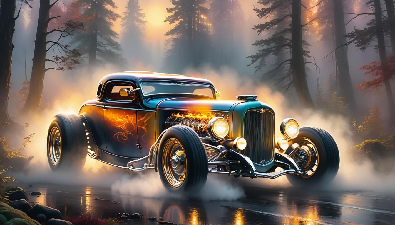 Glowing Hot Rod in Ethereal Fantasy Art Style