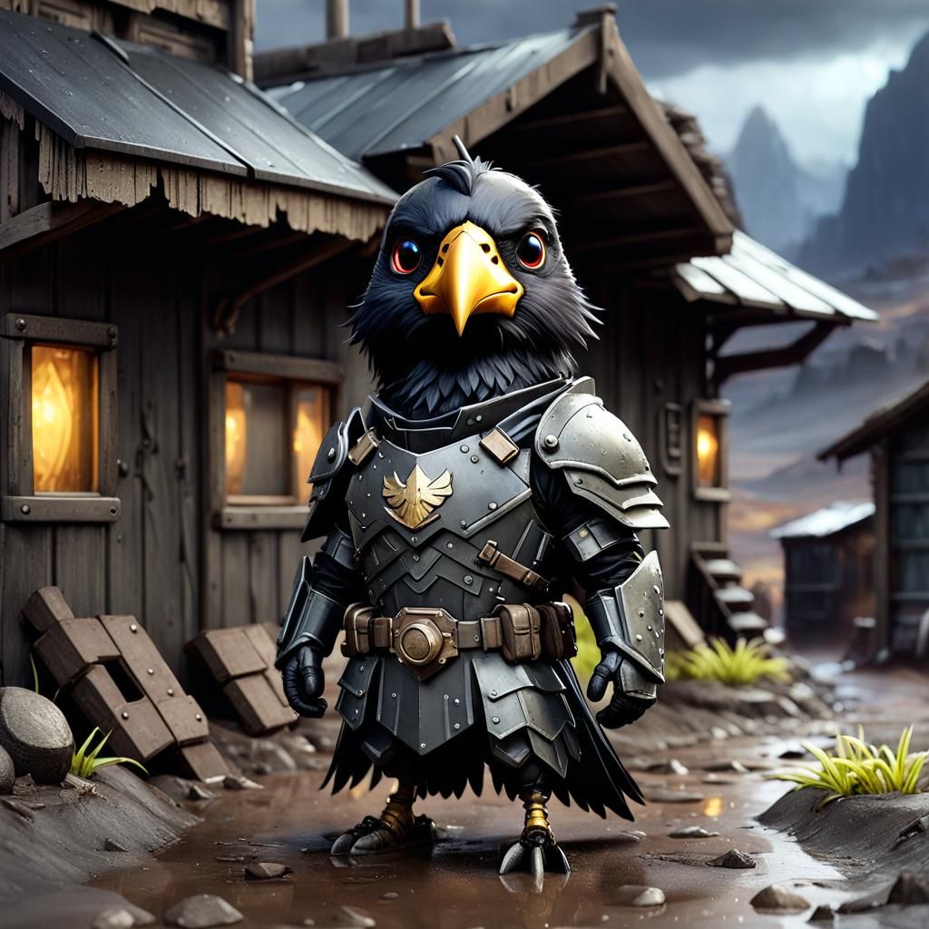 Sad Chibi Crow in Fallout Armor