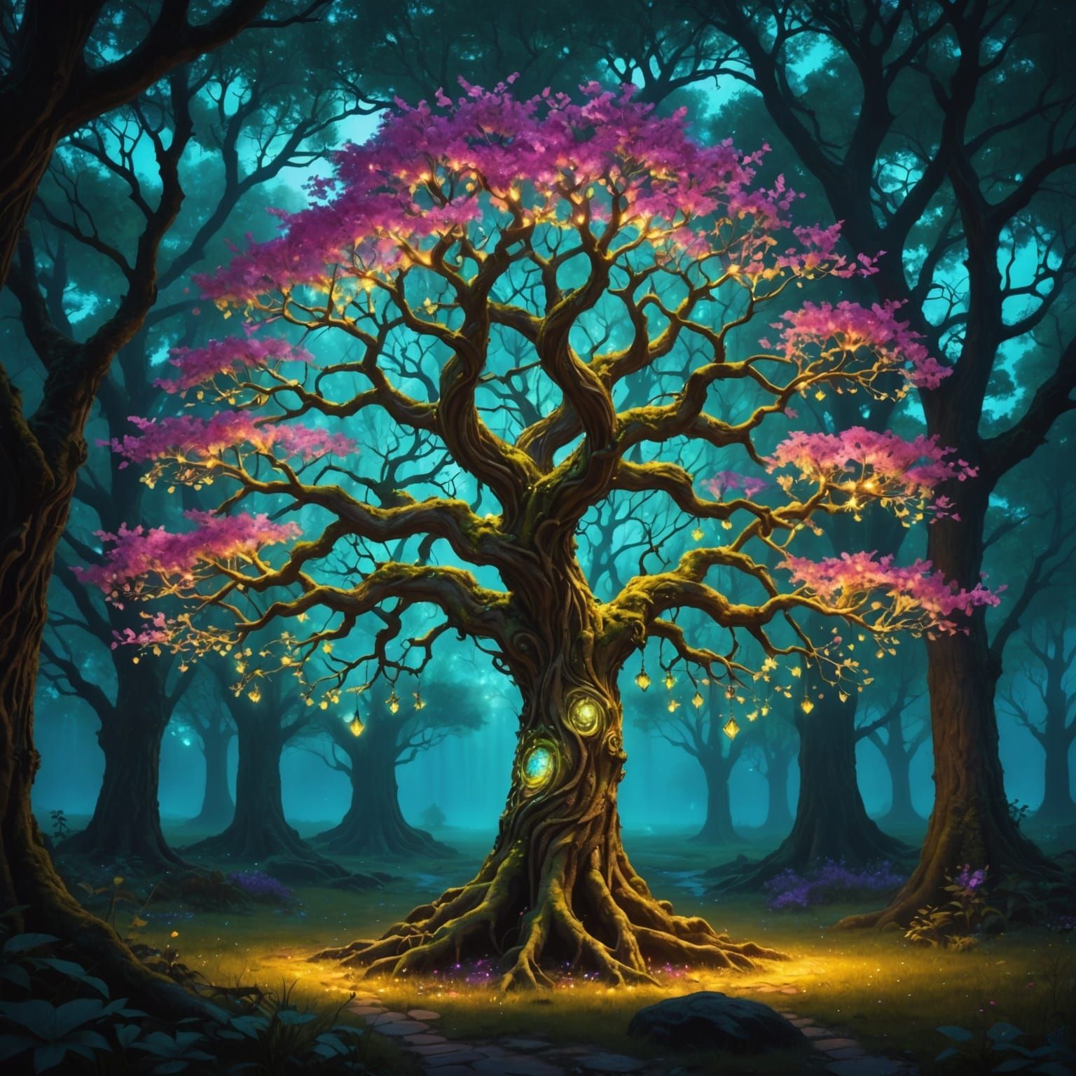 Whimsical Fey Tree Illuminated in Fantasy Landscape