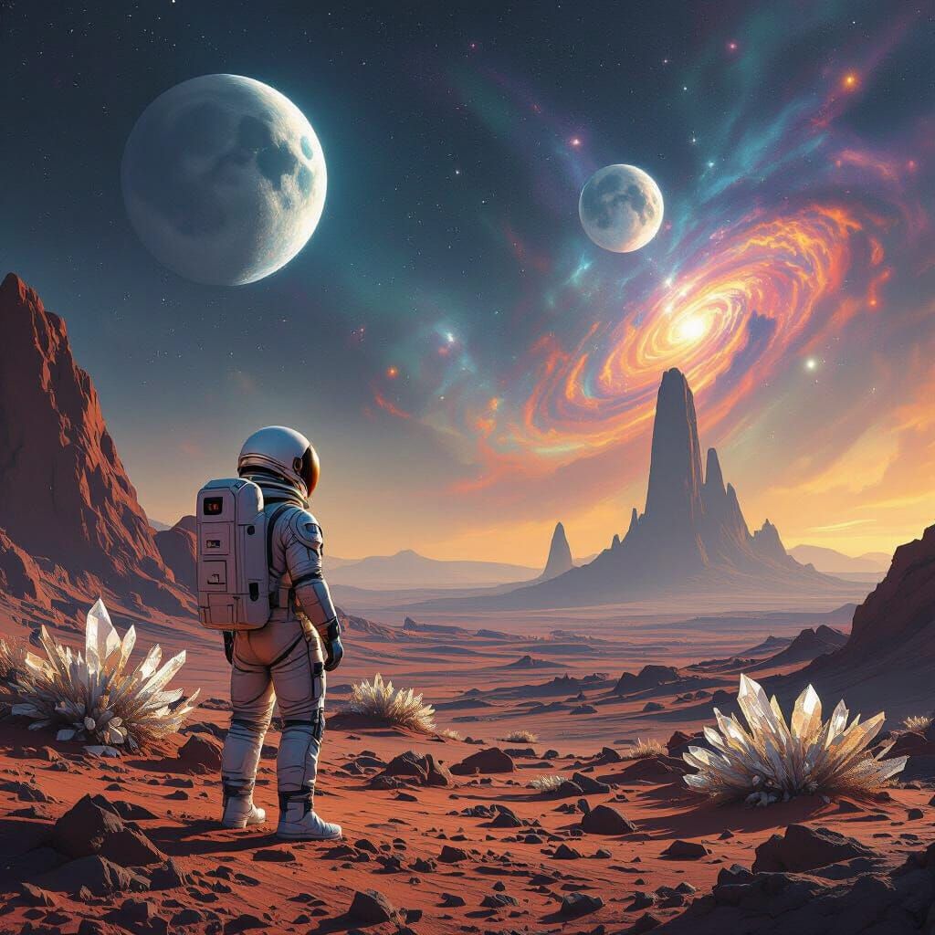 Astronaut Explores Alien Planet With Two Moons