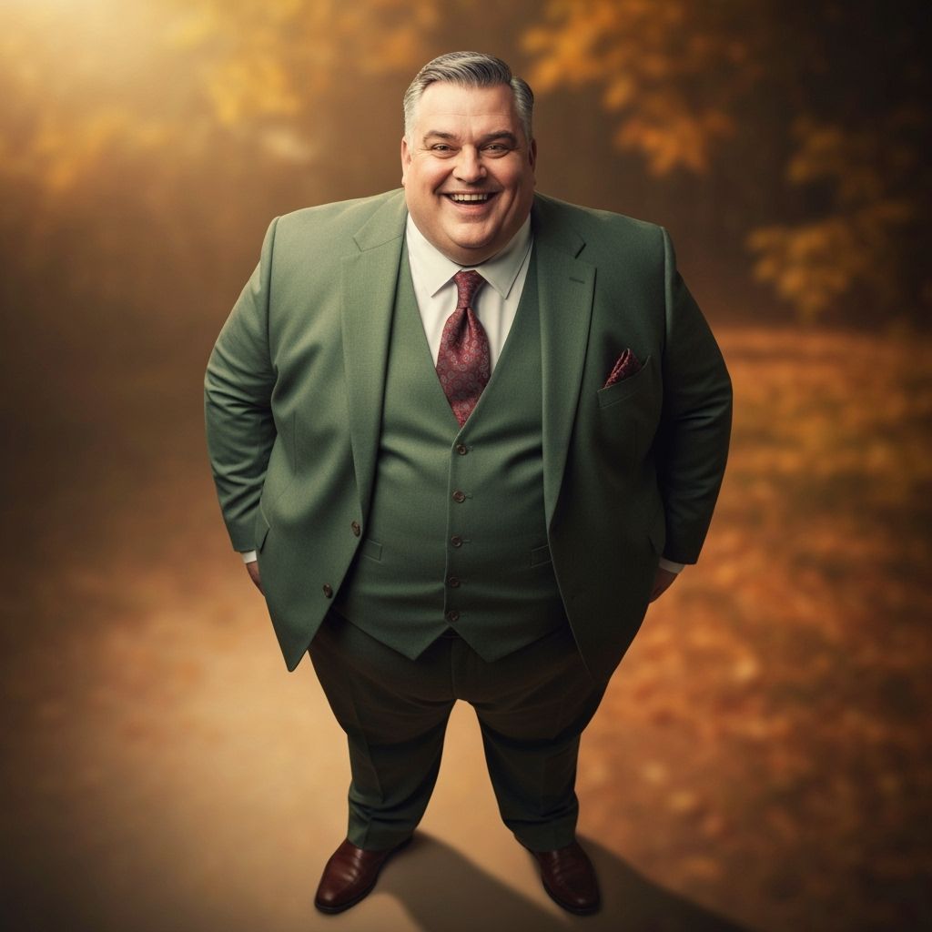 Confident Overweight Man in Suit, Golden Lighting