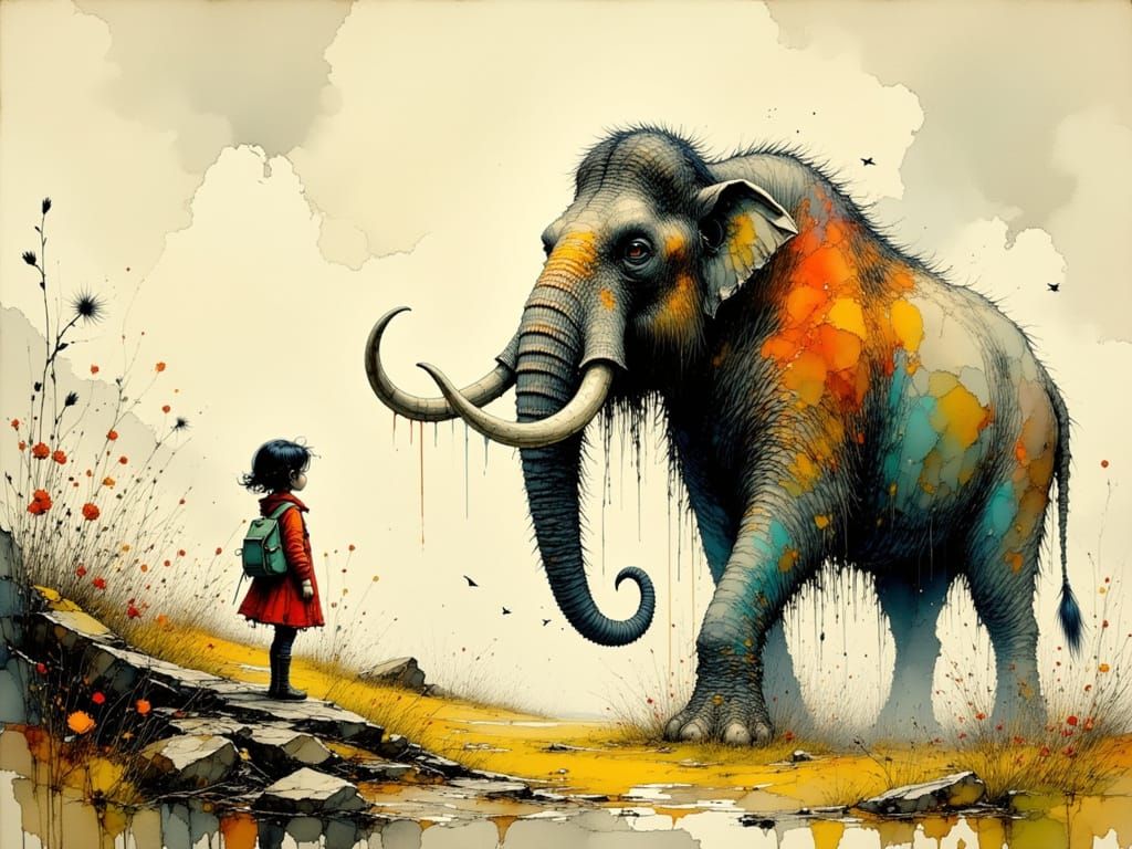 Sabertooth Tiger Attacks Mammoth in Grassy Plains