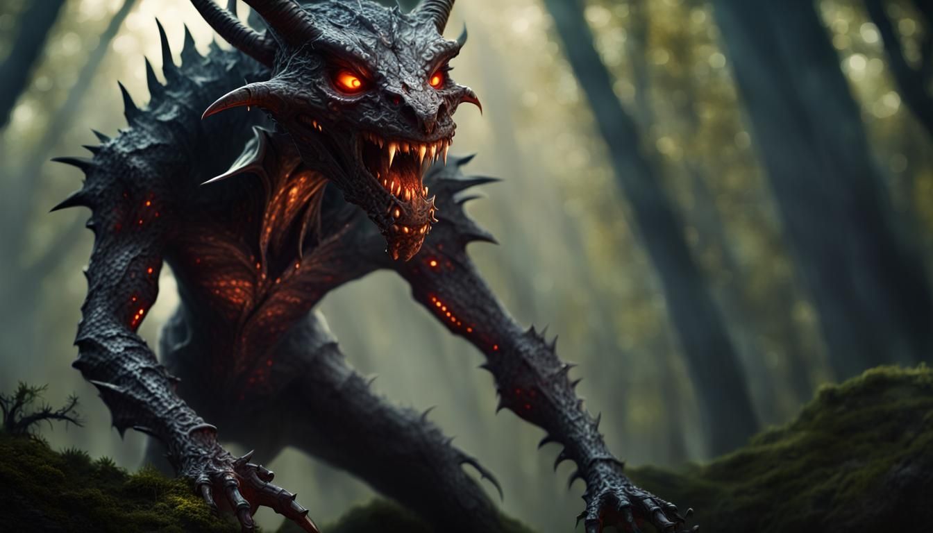 Scary Kobold Demon with Hellfire, Digital Painting