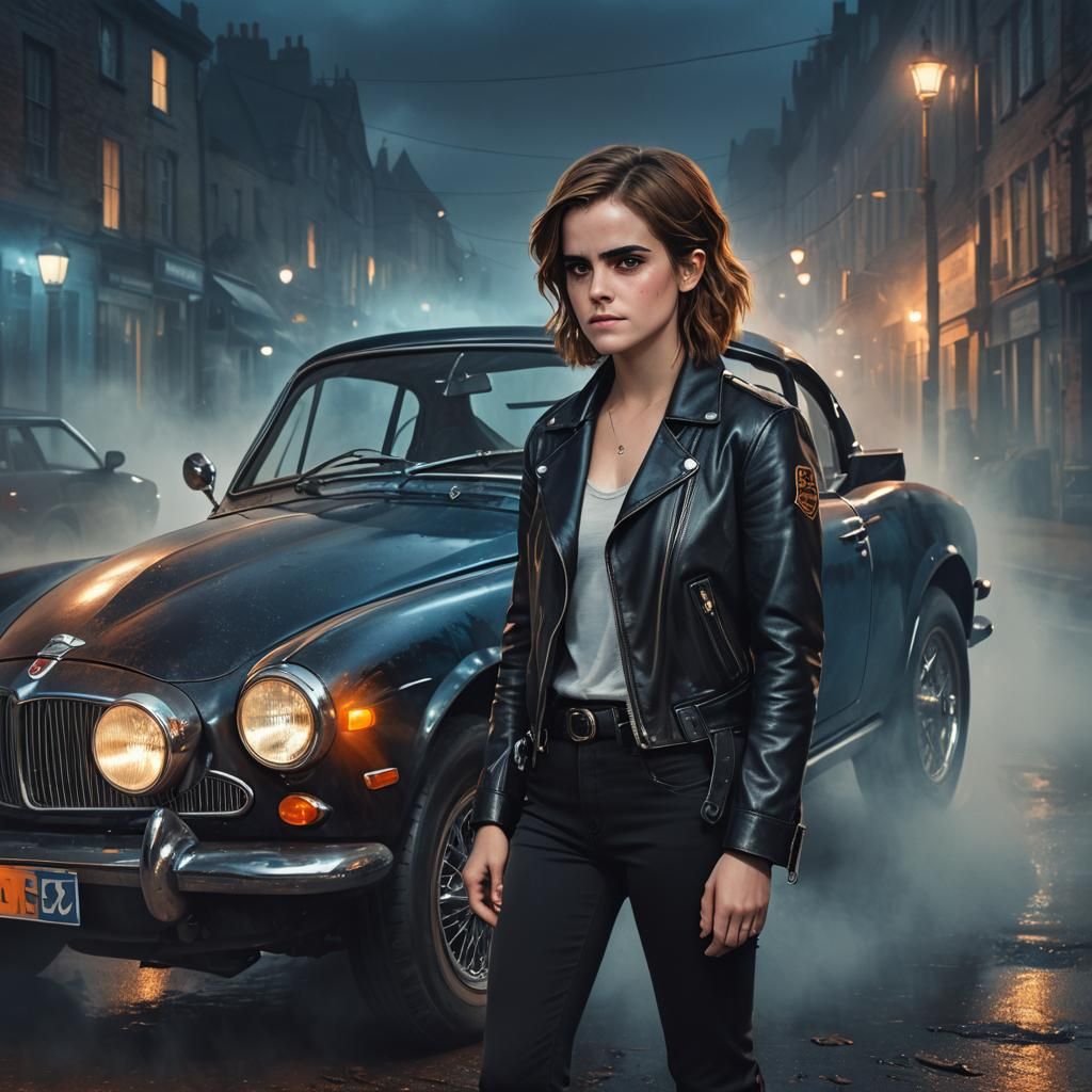 Emma Watson with Sports Car in Dramatic Fantasy Art