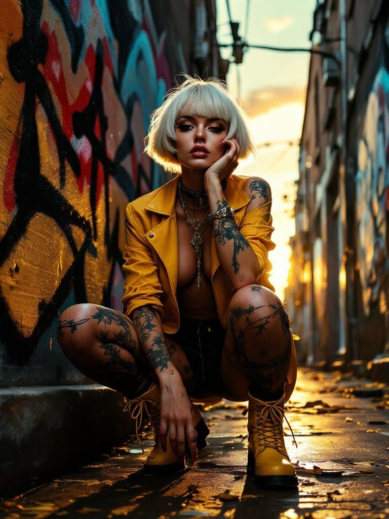 Surreal Urban Goddess in Golden Dusk