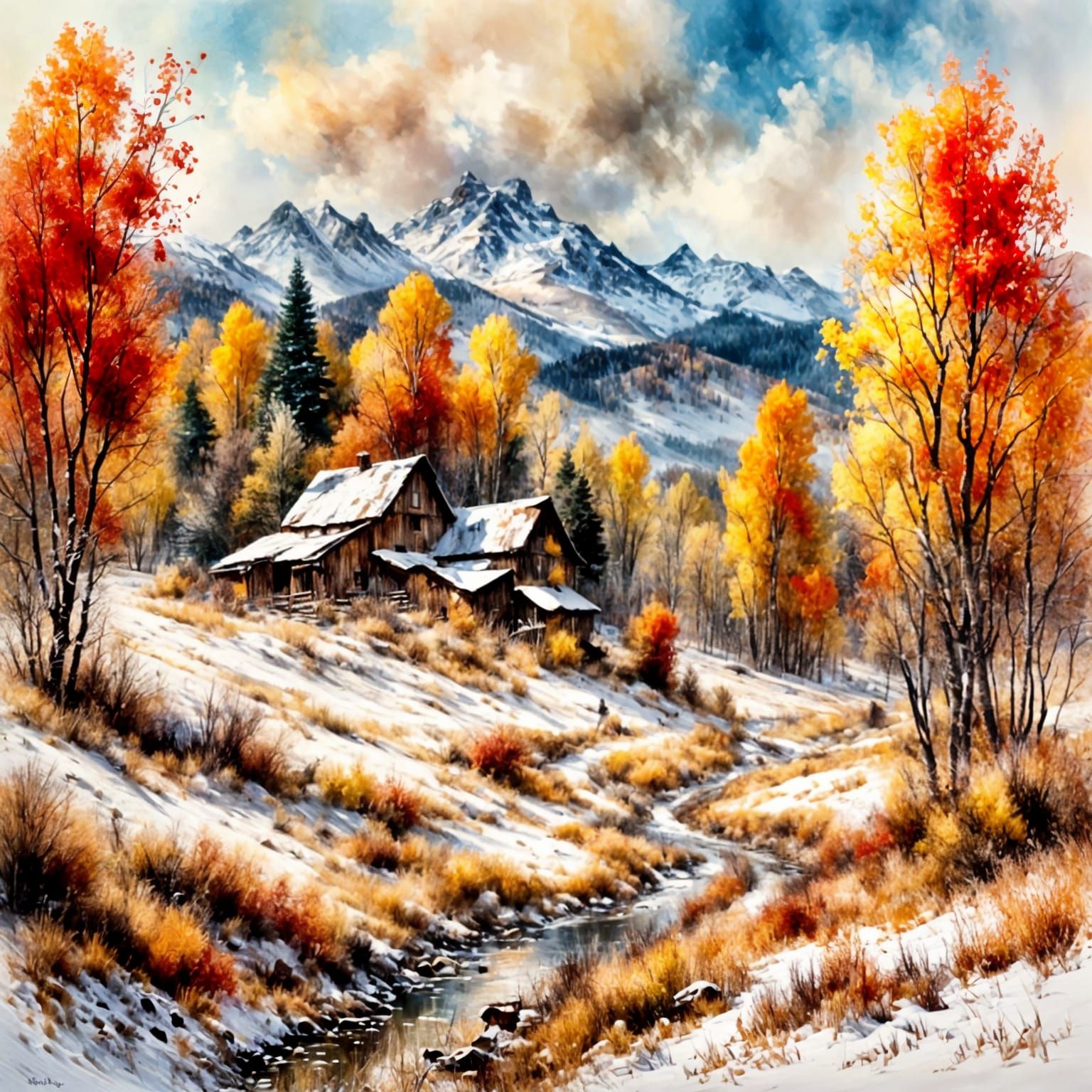 Colorado Autumn Landscape with Snow and Barn