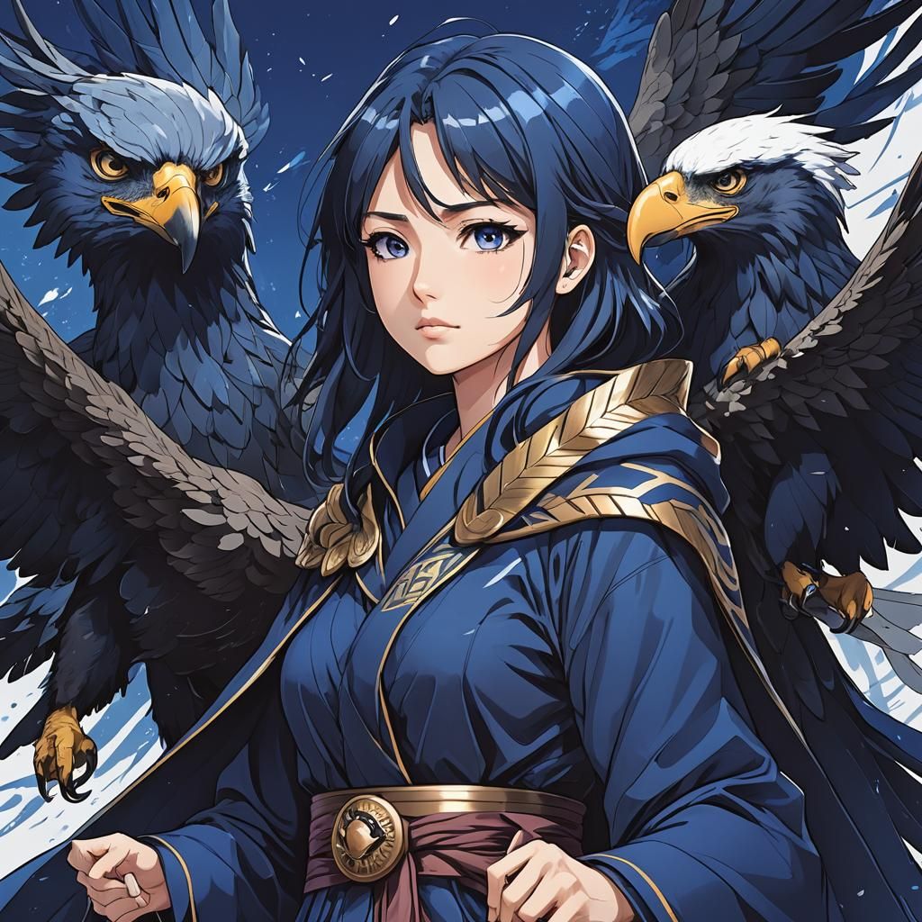 Manga Girl with Eagle in Studio Trigger Style
