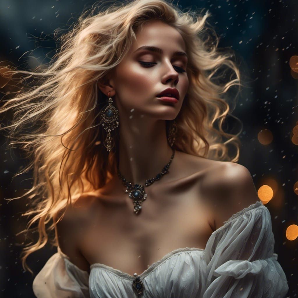 Beautiful Woman in Gypsy Style at Night