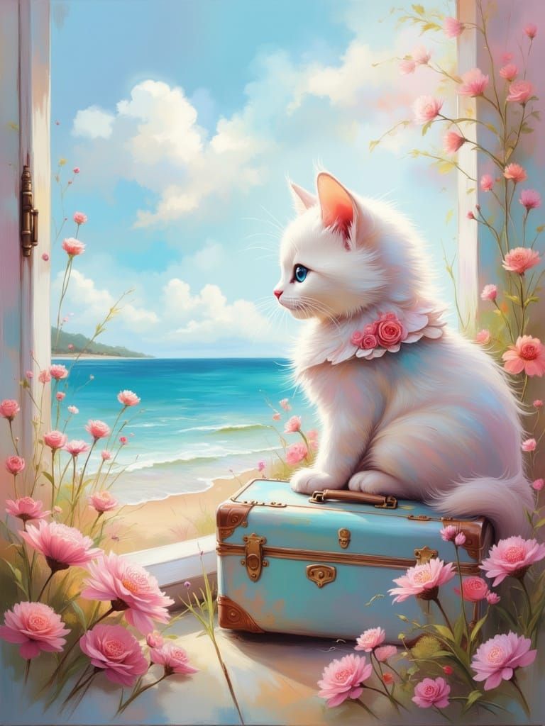 Kitten's Seaside Cottage Getaway in 50s Style