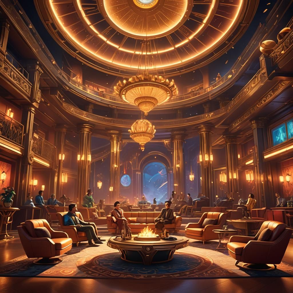 Immortals Relax in Lavish Lounge: 3D Digital Art