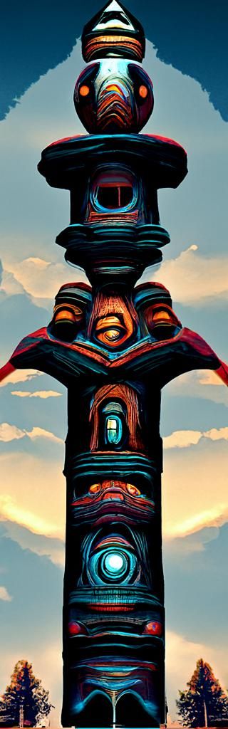 Native American Totem Pole in Surreal Digital Art