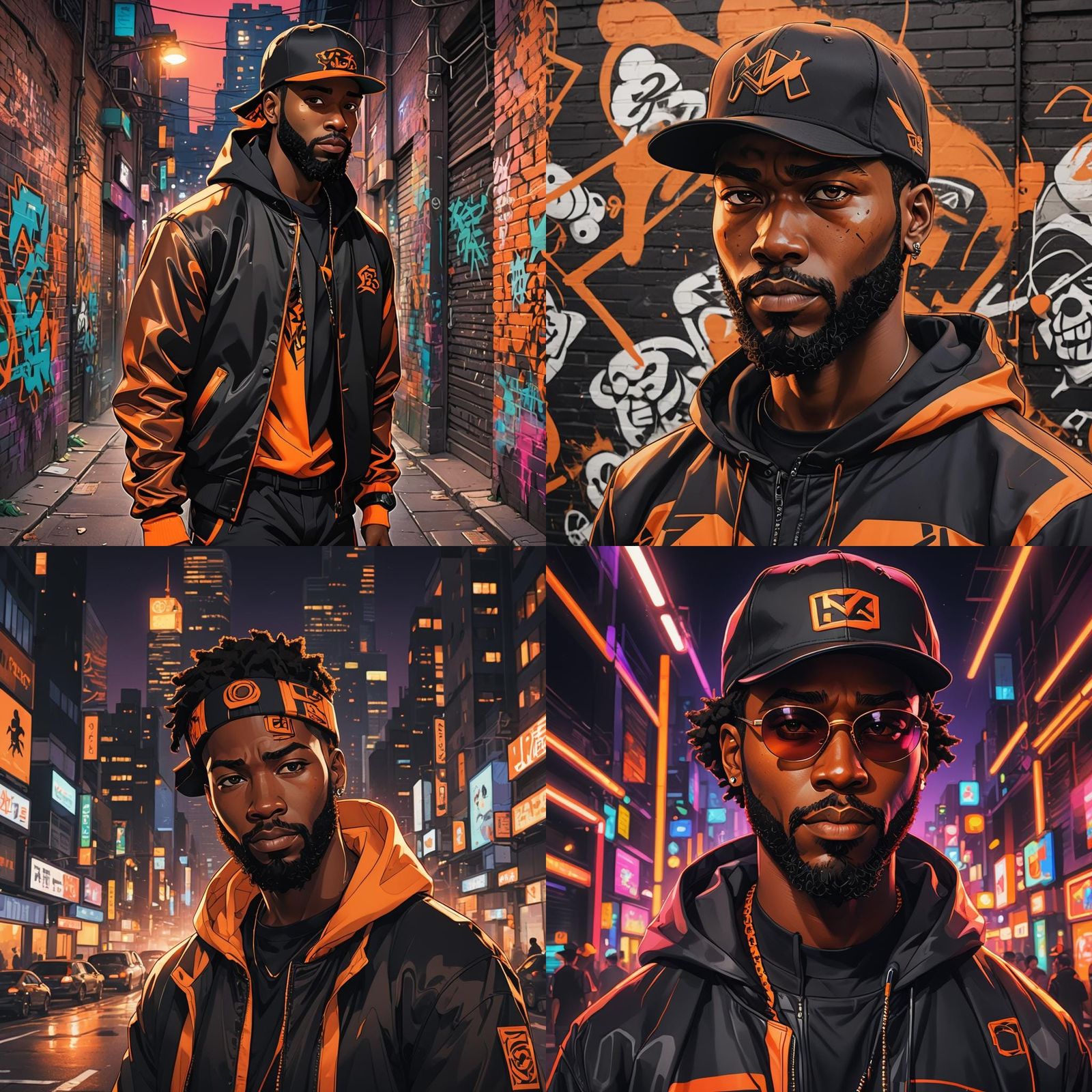 Black Man in Anime Style Hip-Hop Attire
