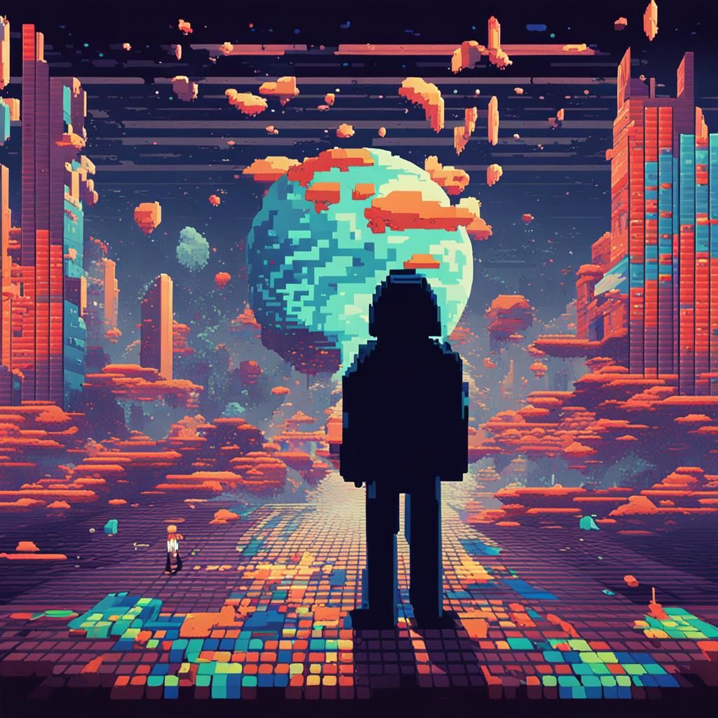 Glitched Pixel Art: Nostalgic Video Game World