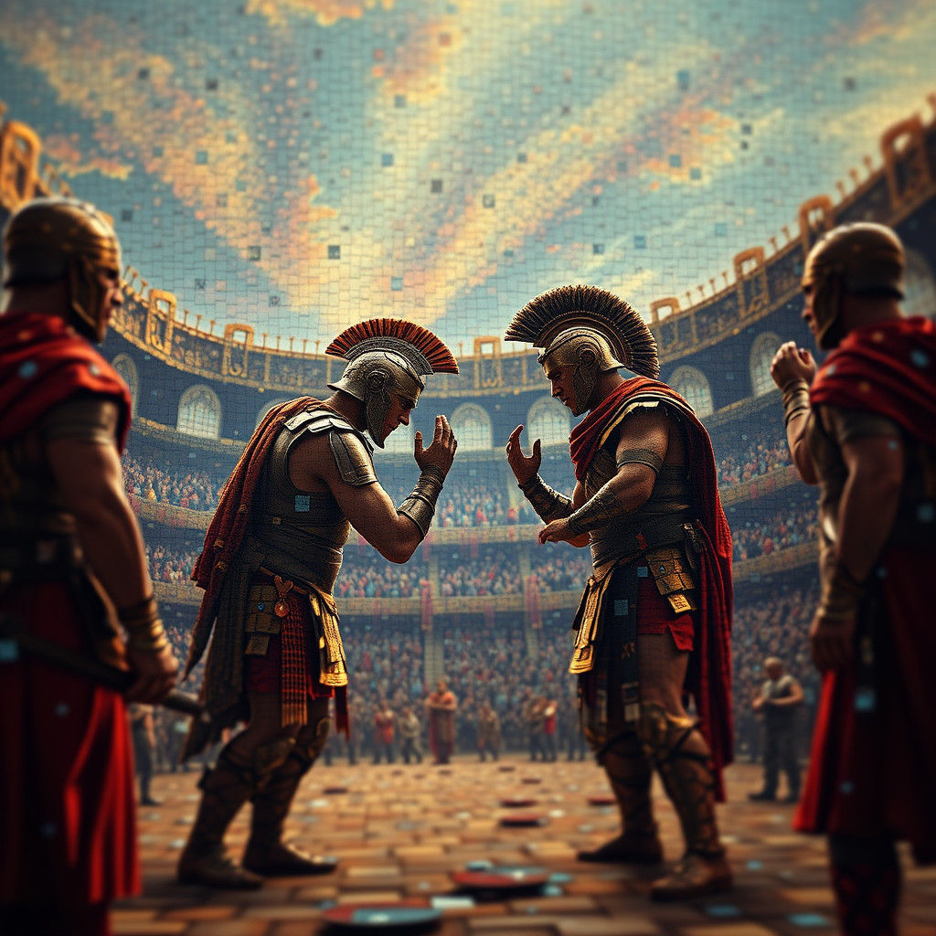 Gladiators Bowing in Arena: Detailed Matte Painting