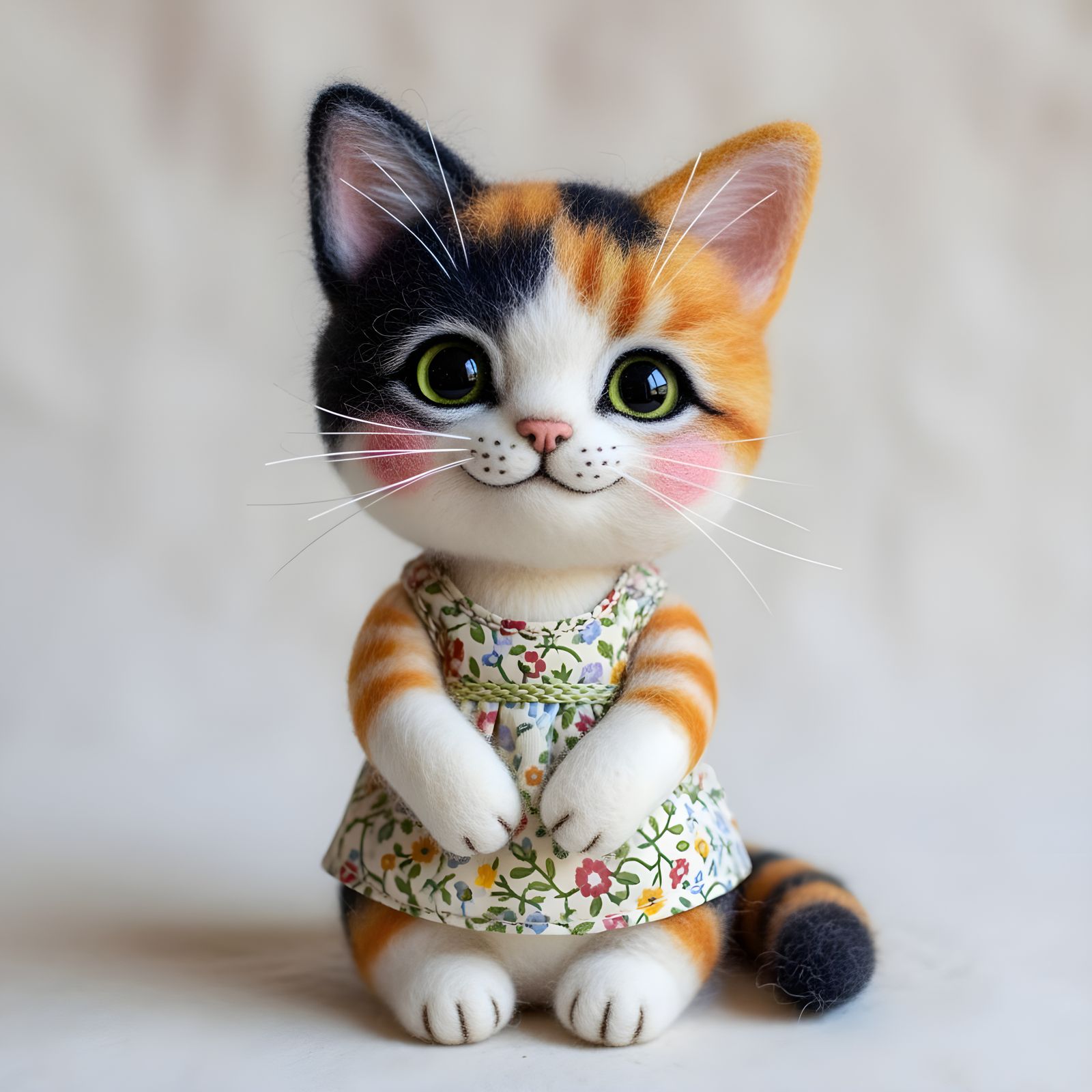 Felted Calico Kitten with Wide Eyes