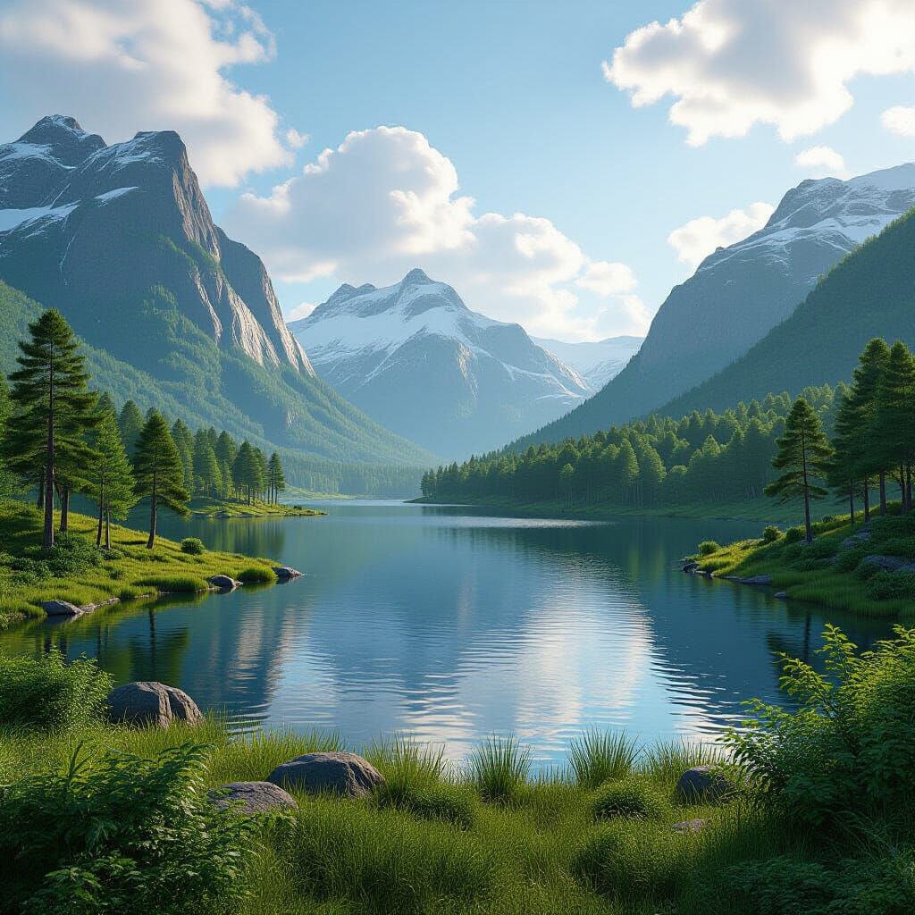 Lush Green Landscape Rendered in Detailed 3D