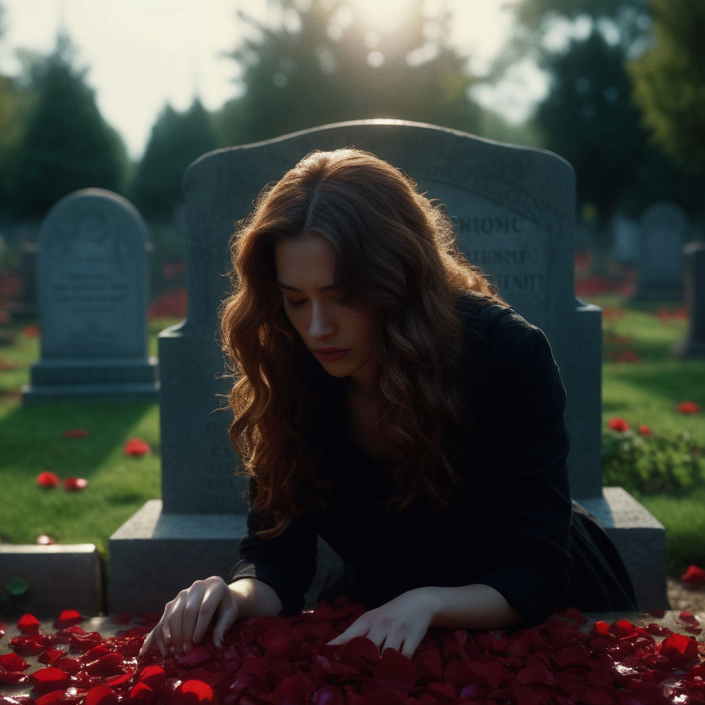 Serene Garden Mourning, Oil Painting Style