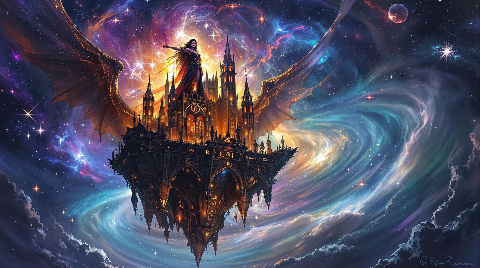 Celestial Vampire Sorceress Weaving Spells in Gothic Cathedr...