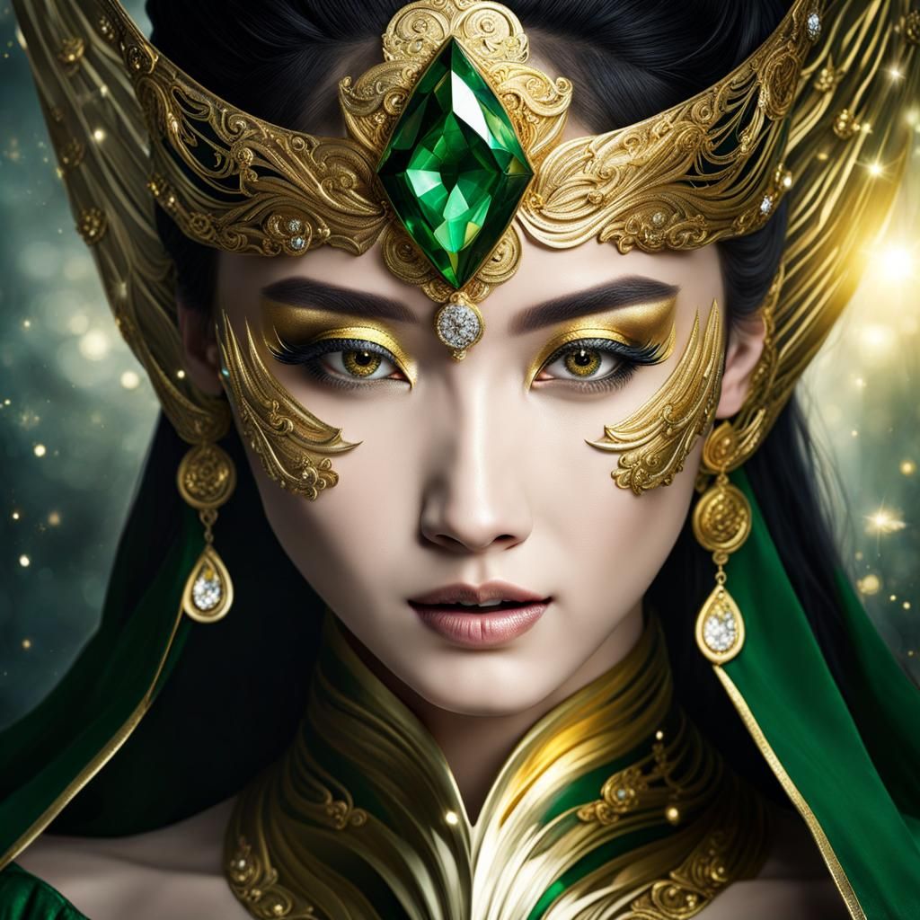 Goddess with Golden Eyes and Silver Mask
