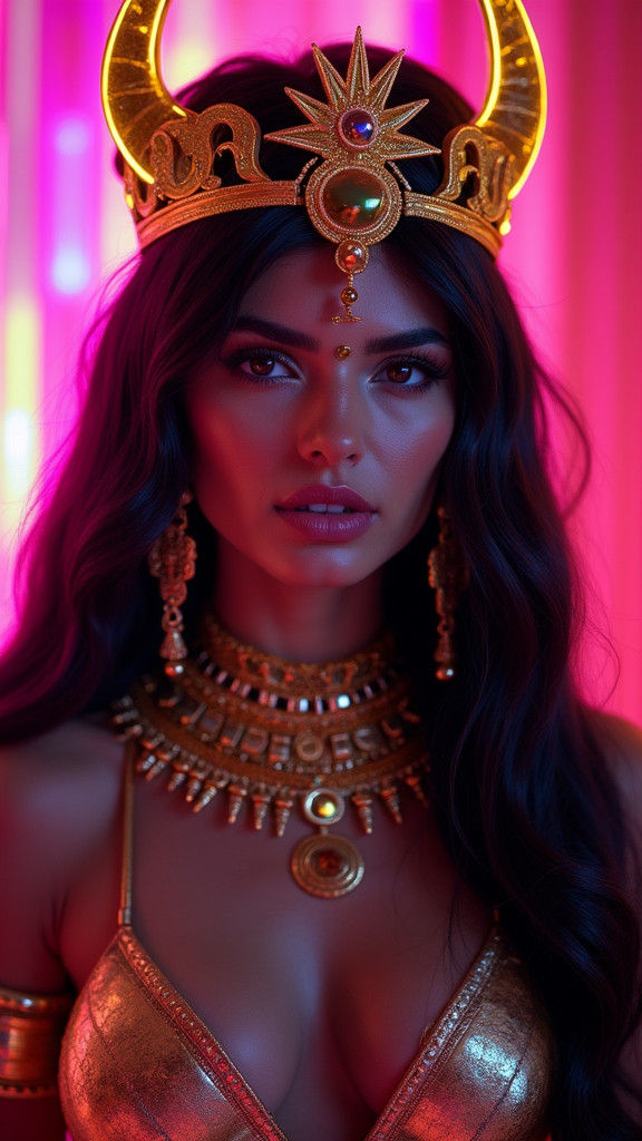 Neon Egyptian Queen in Pop Art Style