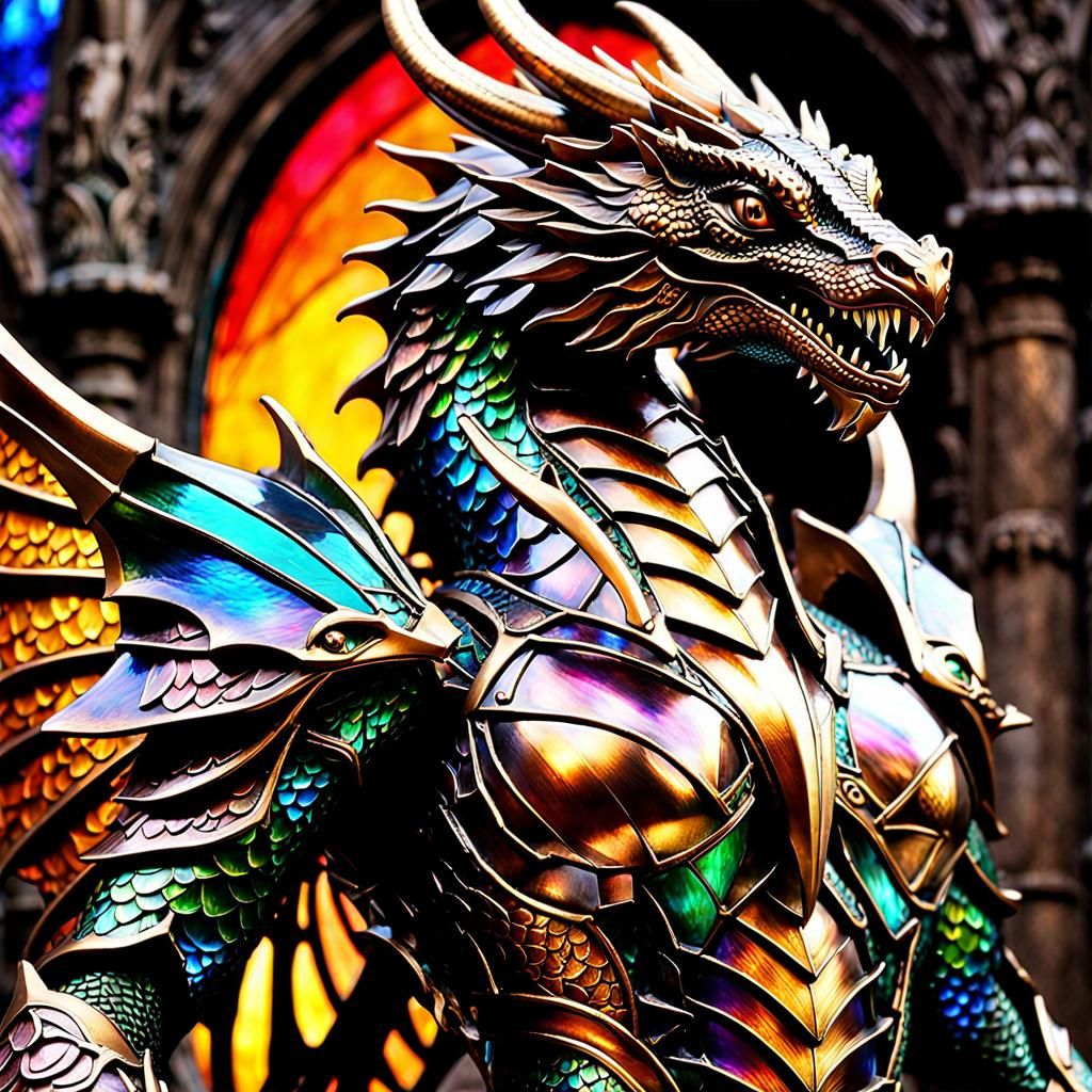 Stained Glass Dragon Sorceress in Bronze Armor