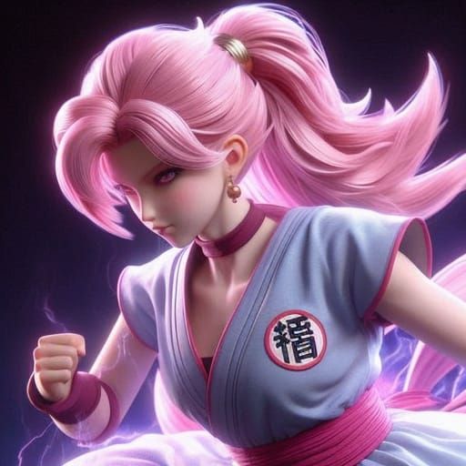 Energetic Half Saiyan Warrior in Vibrant Pink Aura