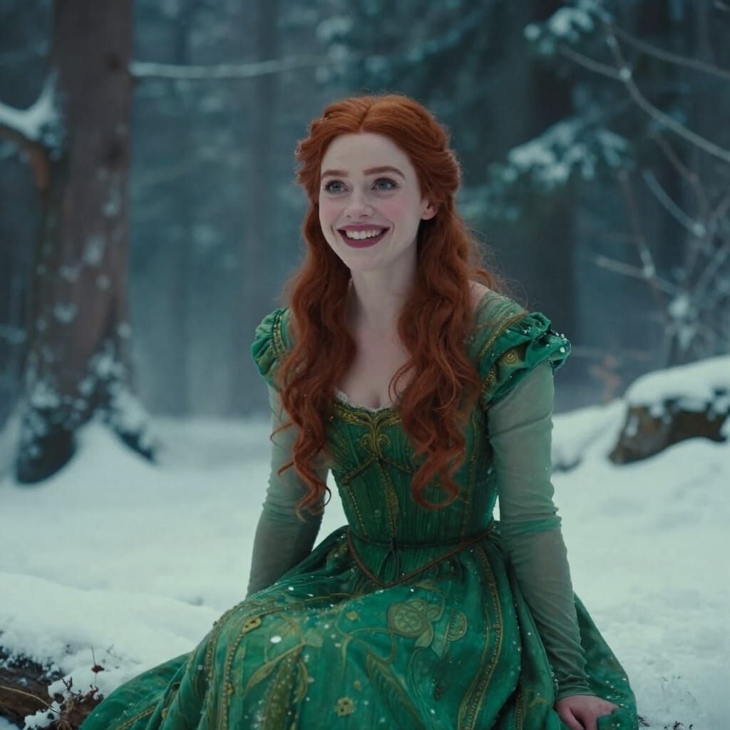 Woman in Winter Wonderland with Golden Heart