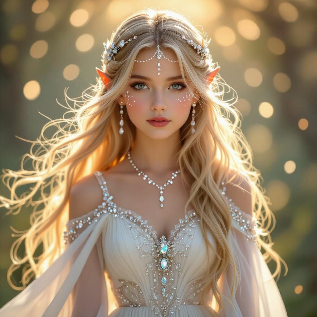 Enchanting Elf Girl in Gown with Gem Accents