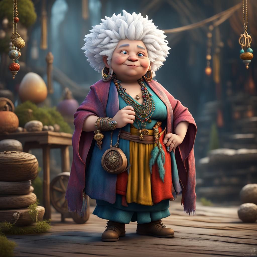 Fantastical Gnome Wizard with White Afro, Digital Art