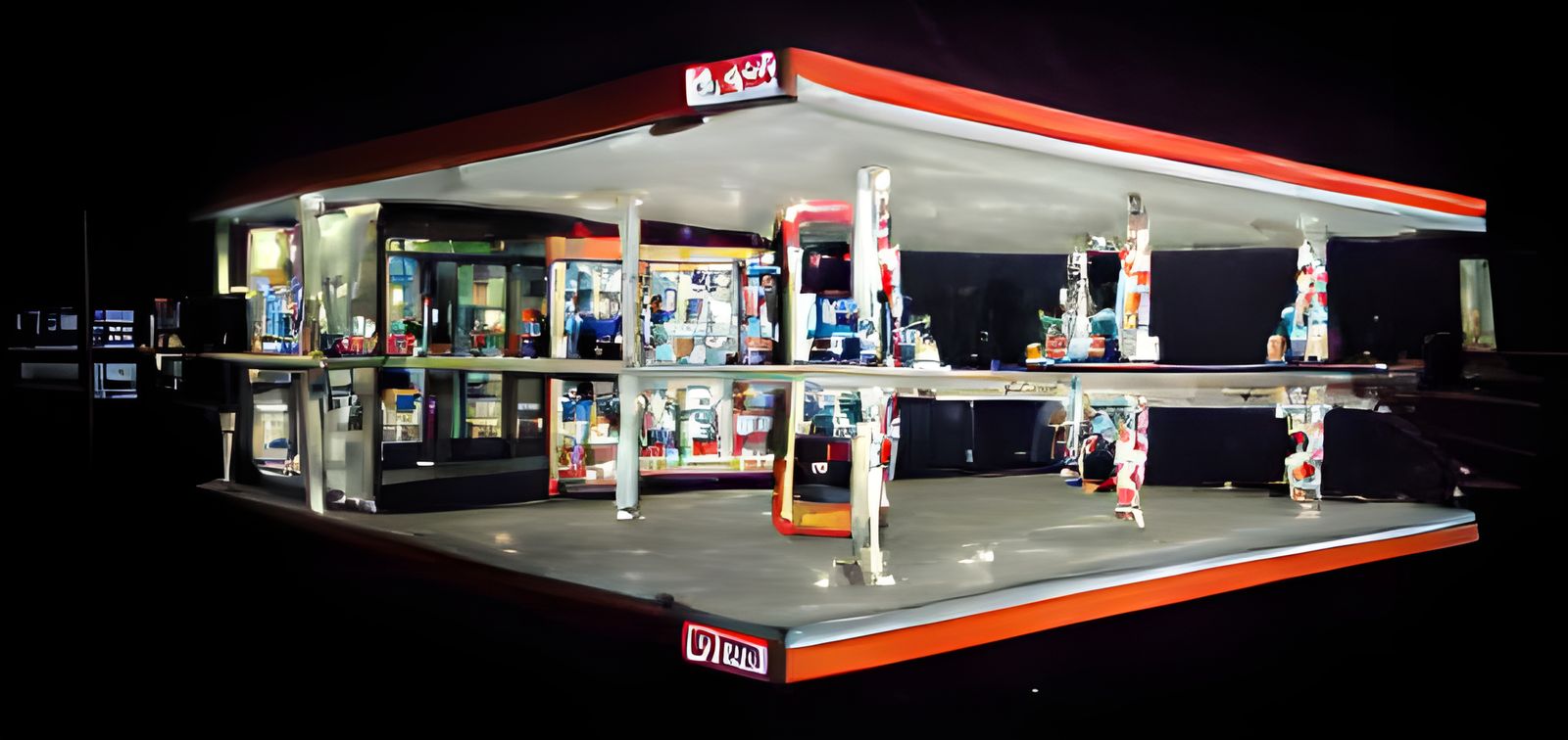 A realistic gas station floating in the void