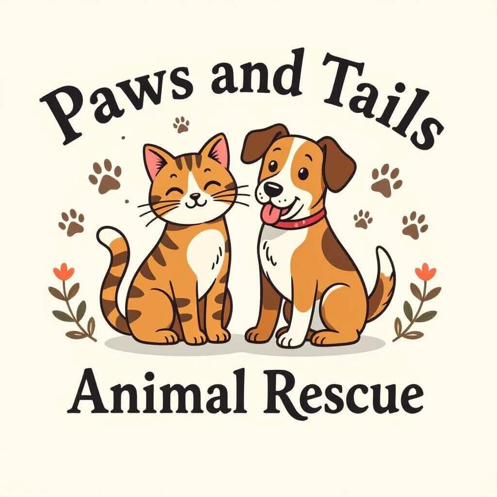 Paws and Tails Animal Rescue Logo in Whimsical Style