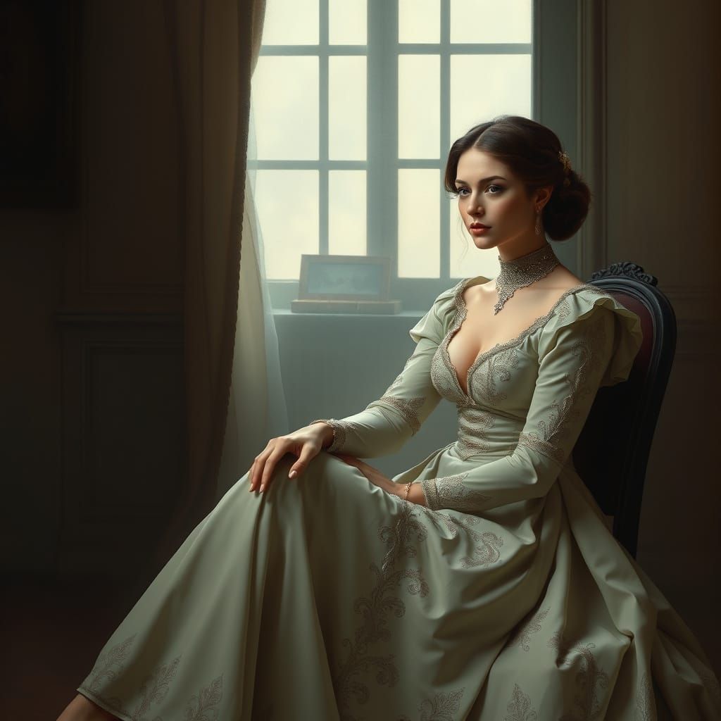 Serene Woman in Quiet Room, Inspired by Fantasy Art