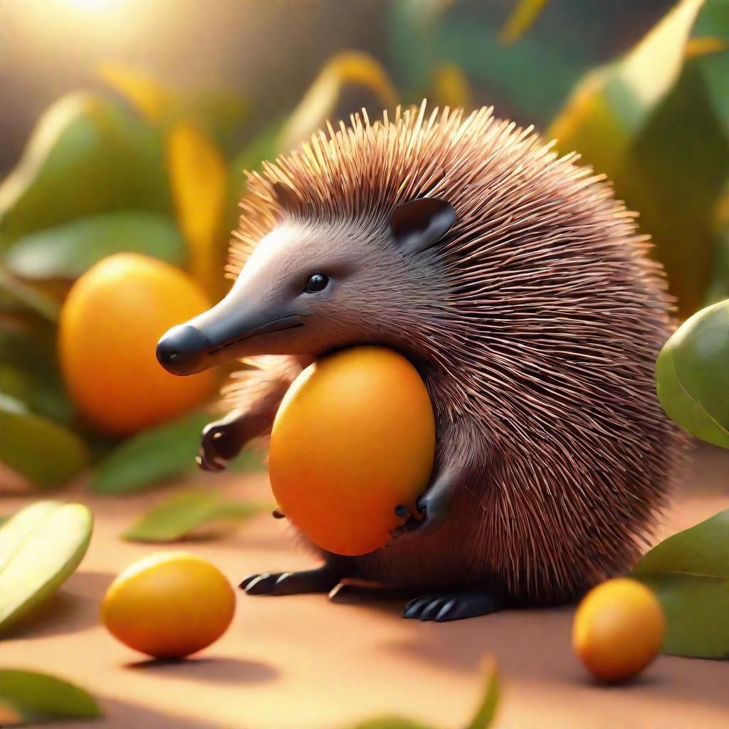 Echidna with Mango: 3D Digital Art in Pixar Style