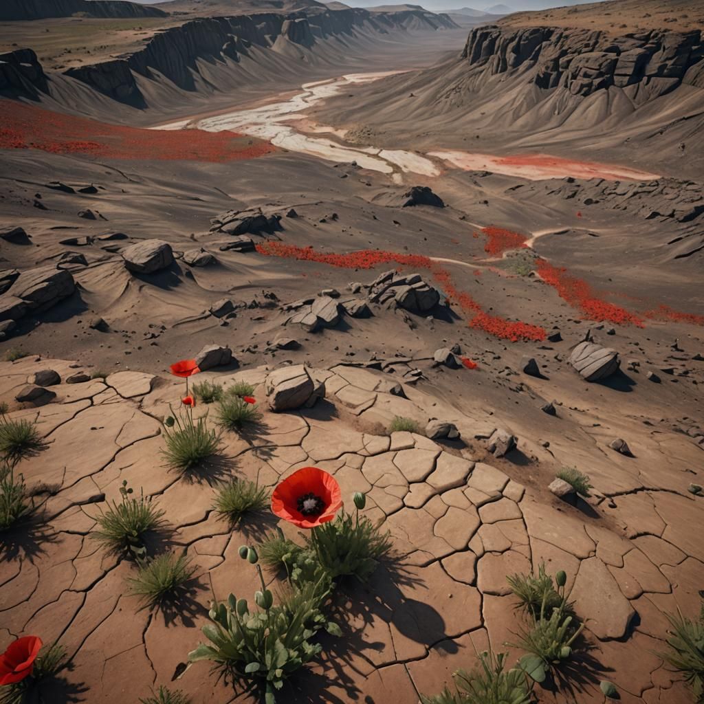Red Poppy in Parched Land: Fantasy Concept Art