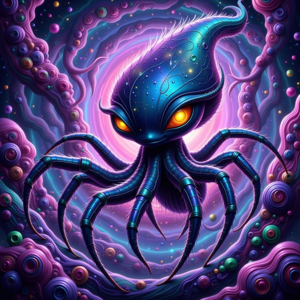 Ethereal Octopus-Spider Hybrid in Vibrant, Bioluminescent Vo...