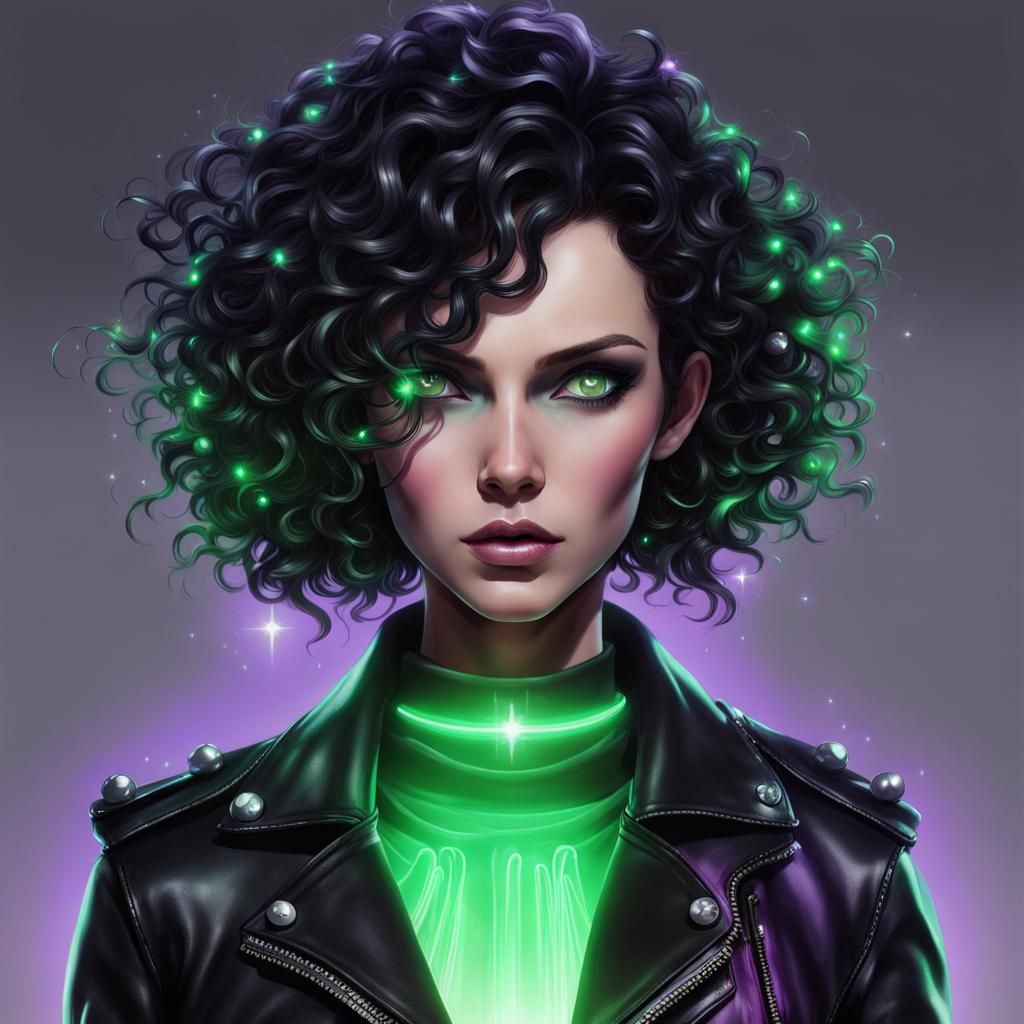 Glowing Cyberpunk Character in Comic Book Style