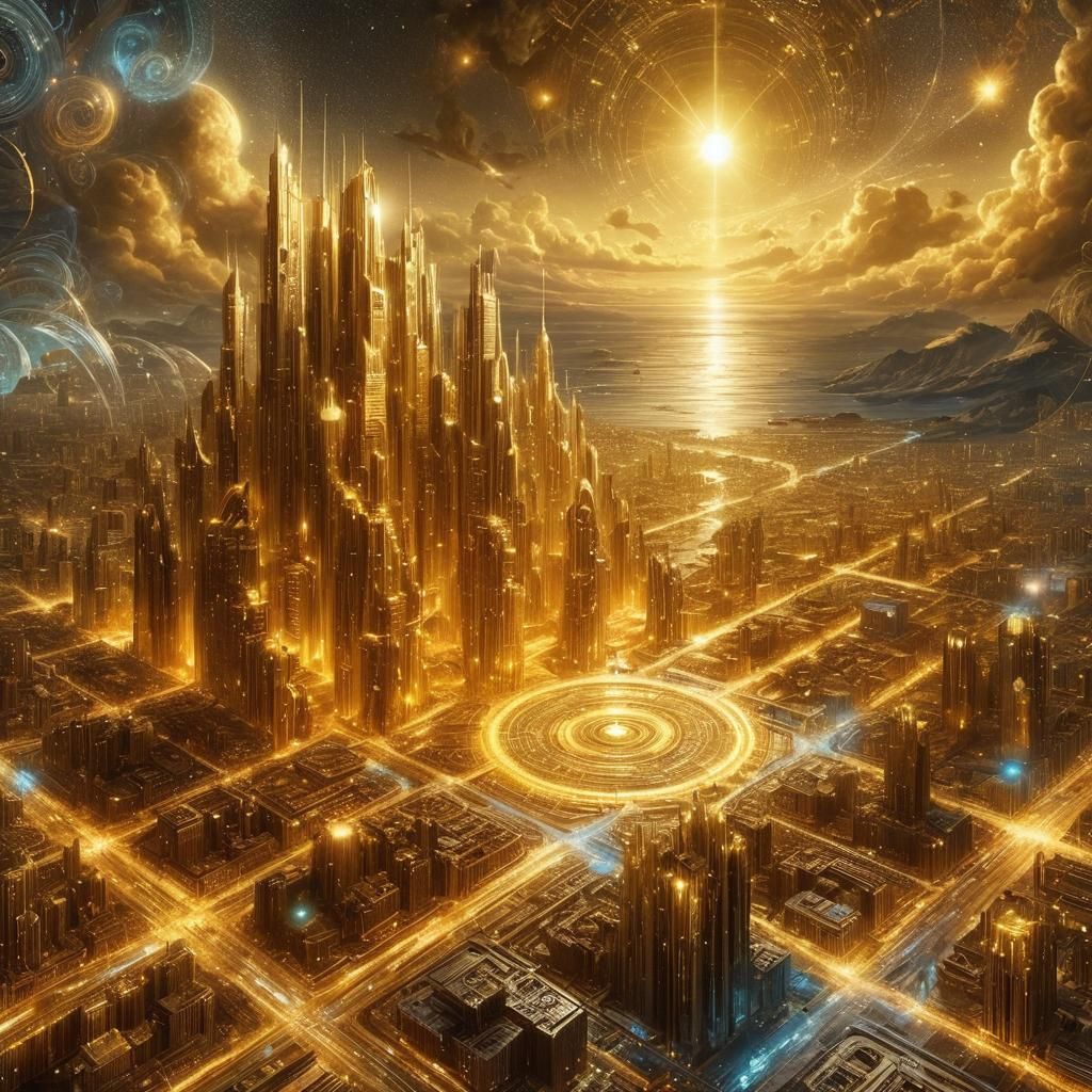 Golden Bioluminescent City of the Future in HDR