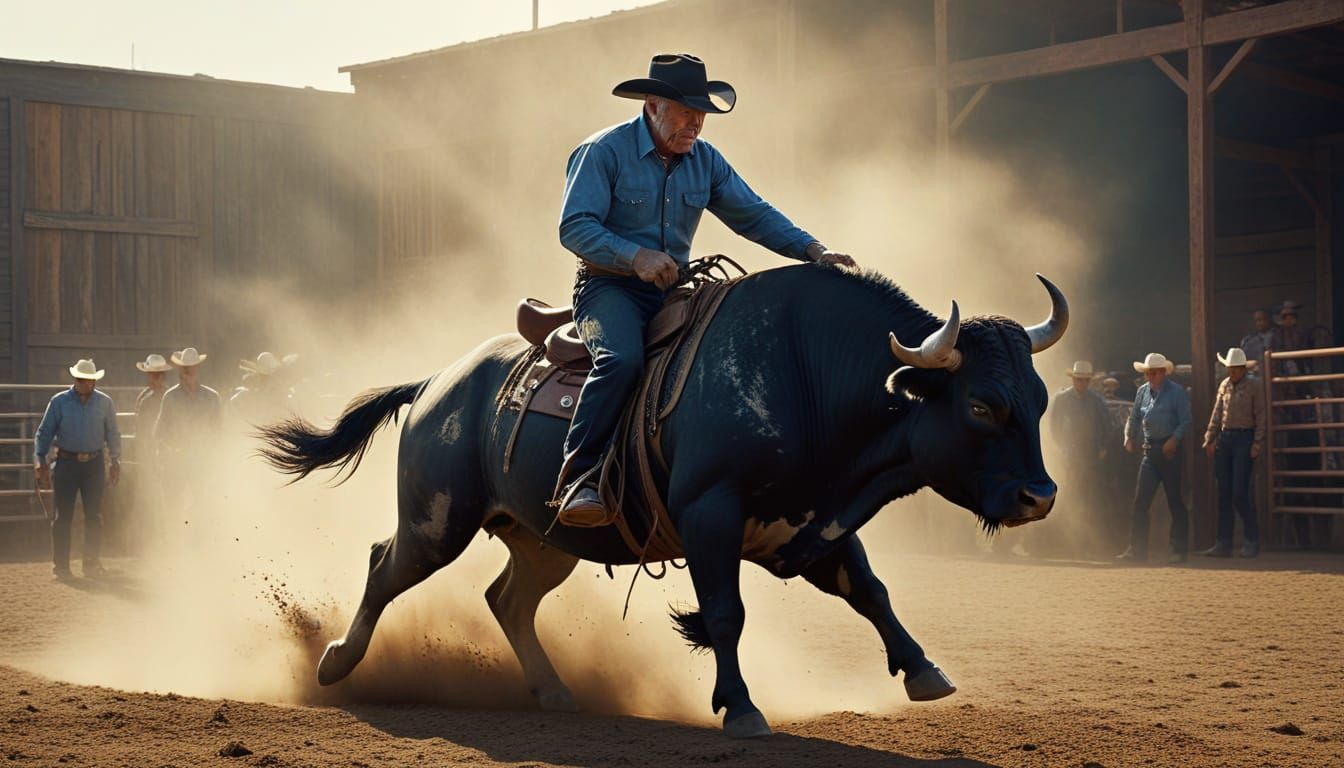 Elderly Bull Rider in Action-Packed Rodeo