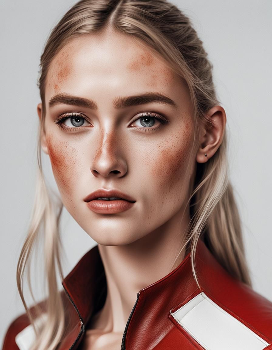 Young Woman in Red Leather Dress Portrait