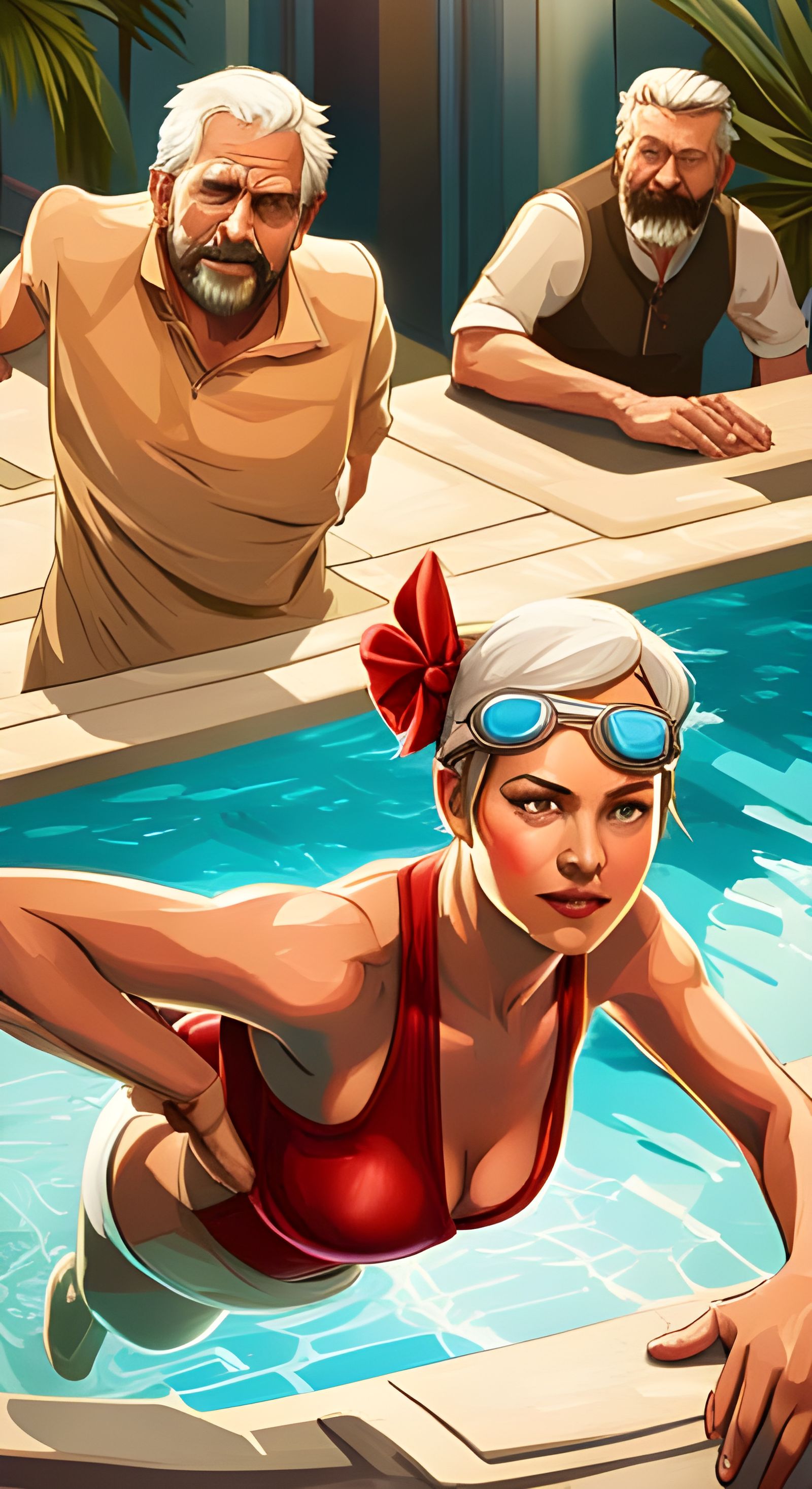 Joyful Pool Party in Hyperdetailed Splash Art Style