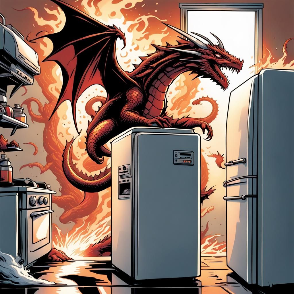 Toaster vs Fridge Dragon in Comic Book Art