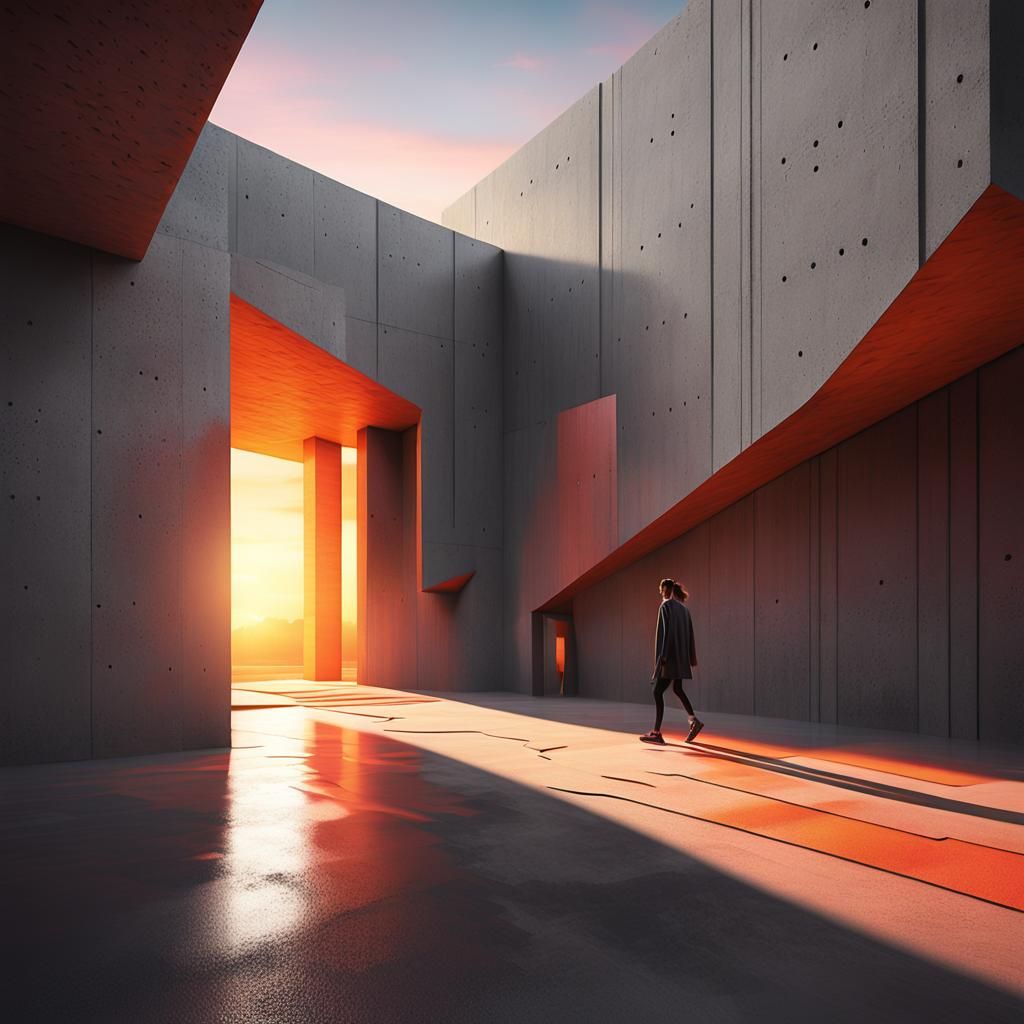 Ethereal Brutalist Church at Dusk