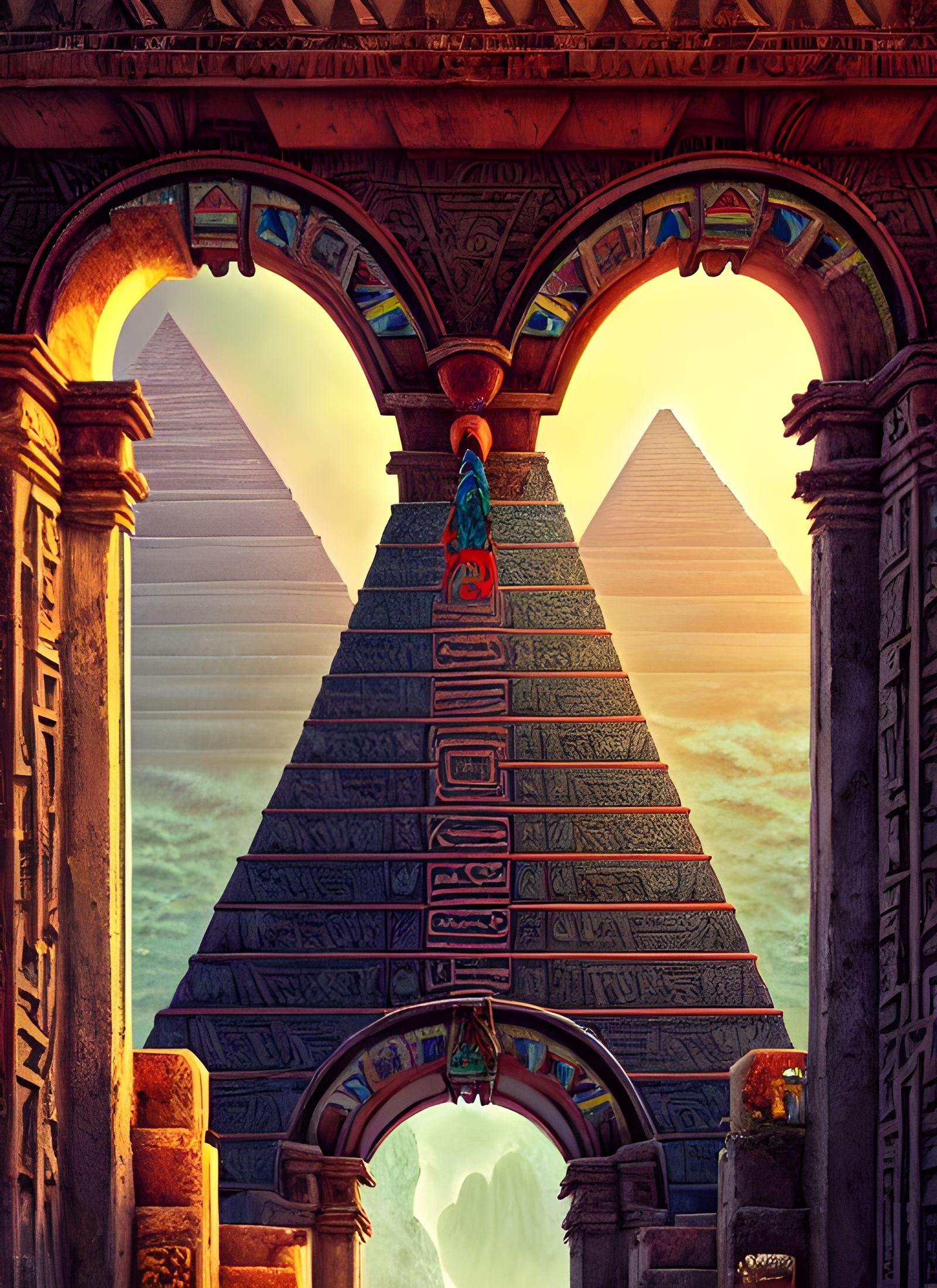 Ornate Aztec Pyramid Radiating Chaotic Energy
