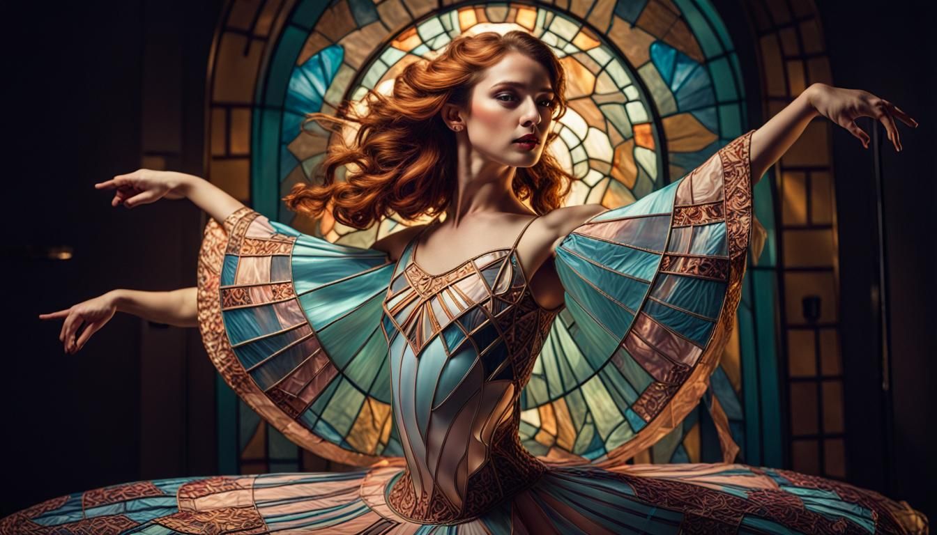 Art Deco Ballet Dancer in Stained Glass Style