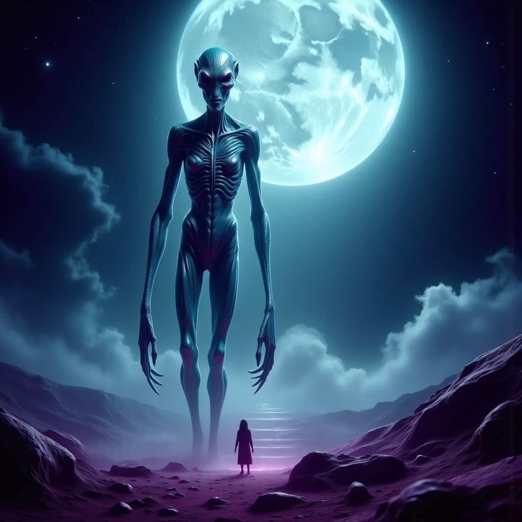 Ethereal Alien on Distant Planet in Surrealist Style