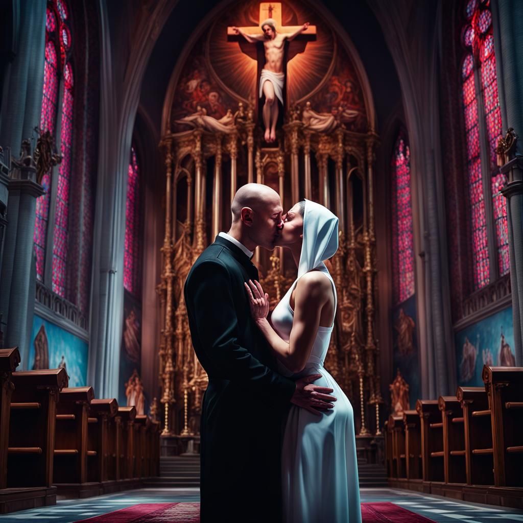 Passionate Kiss in Front of Psychedelic Church