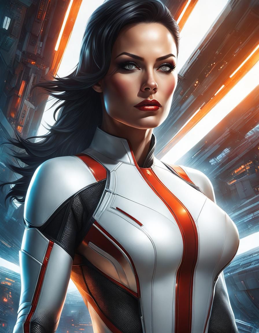 Futuristic Woman in White Spandex Suit Art