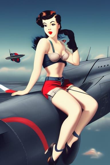 WWII Pin-Up Girl in Studio Ghibli Style